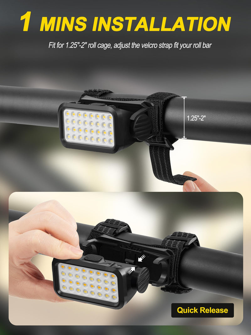 ZIDIYIRUO UTV Dome Light, Rechargeable UTV Interior Light Compatible with Polaris RZR Ranger Can-Am Pionner Talon Kawasaki, 32pcs LED Chips with 5 Kinds Modes for 1.25"-2.0" Roll Bar Mount (1 Pack) 1pc