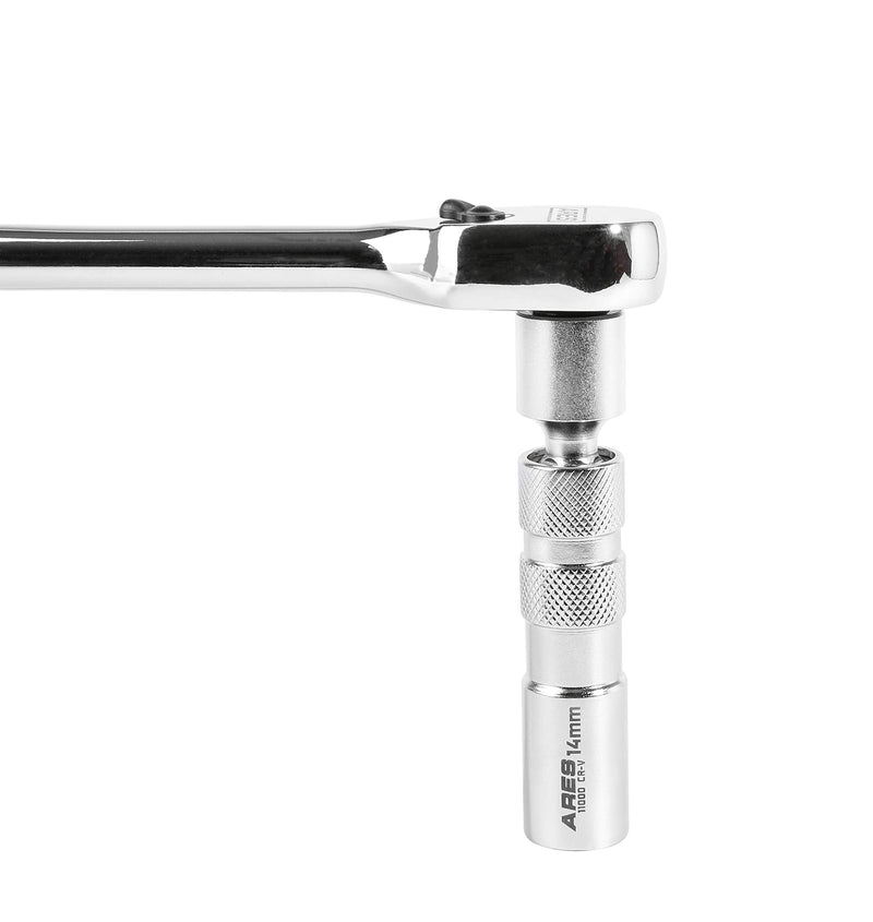 ARES 11000-14mm Thin Wall Magnetic Swivel Spark Plug Socket - 3/8-Inch Drive 12-Point Spark Plug Socket - Walls 2mm Thinner Than Standard Spark Plug Sockets 14mm Swivel Spark Plug Socket