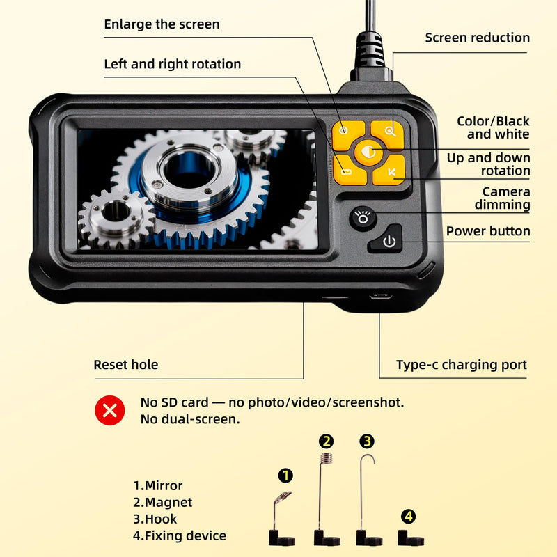 Industrial Borescope Camera with Lighting, 4.3" Borescope, 1080P HD Inspection Camera, 8 LED Lights, 16.4FT Semi-Rigid Cable, IP67 Waterproof Endoscope, Used for Pipes, Automobiles, Sewer Orange