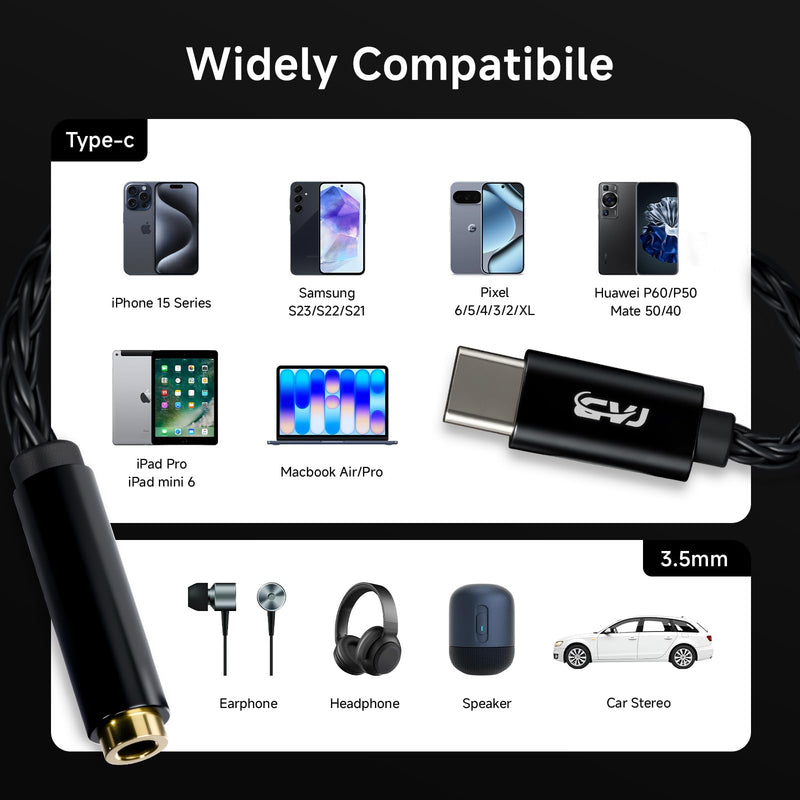 USB C to 3.5mm Audio Adapter, USB C to Aux with CX31993 DAC Chip | High Res 32bit/384kHz 3.5mm to USB C, 10000+ Times Bending, with Apple iPhone 17 16 15 Samsung Galaxy S25 S24 S23 S22 S21 Type C to 3.5mm