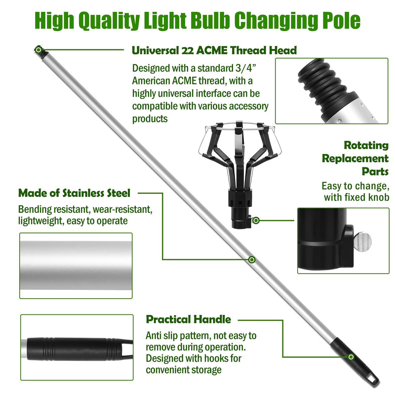 12FT Light Bulb Changer for High Ceilings - 2PCS Baskets and Suction Cup Light Bulb Pole Changer for Household and Camping