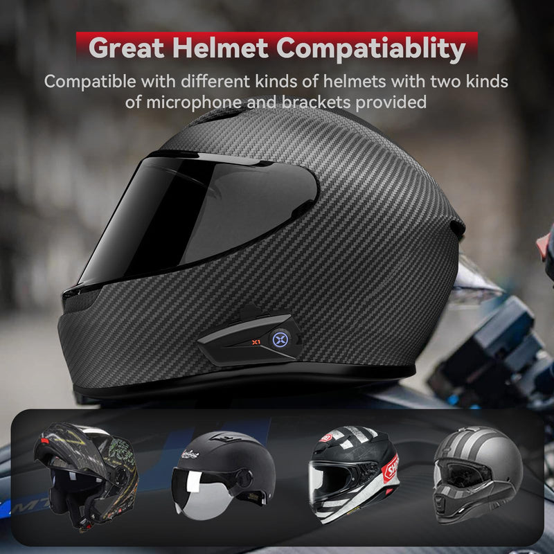 X1 Motorcycle Headphone Helmet Speakers 40mm, 60 Hours of Use | Motorcycle Bluetooth Headset 5.3 for Dirtbike/ATV, fit for full face/open face/modual helmets,Siri/Google voice control
