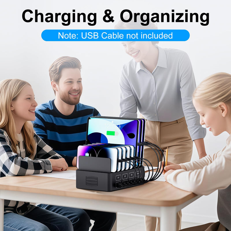 150W/35A Charging Station for Multiple Devices, 16 Port USB C Fast Charging Station with Adjustable Dividers - Organizer Charging Dock for Smartphone, iPad, Kindle, Tablet & More