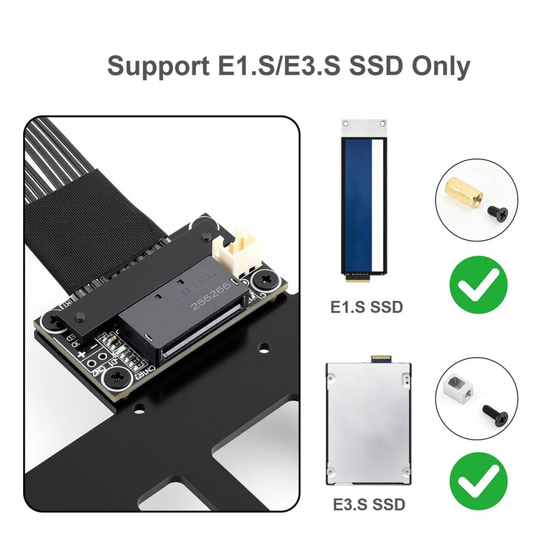 RGEEK PCIe 5.0 M.2 NVMe to E1.S E3.S SSD Adapter Card | 128Gbps Max SFF-TA-1002 Riser Card, with 12V SATA Power Cable, Adjustable 2280/2260/2242/2230 M.2 Bracket