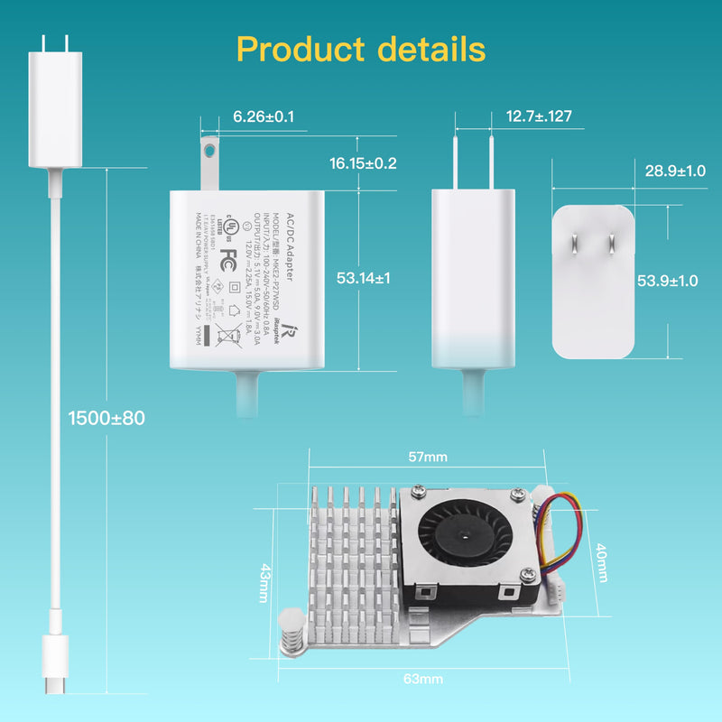 iRasptek Basic Starter Kit for Raspberry Pi 5 8GB RAM- Includes 8GB Board, 27W PD Power Supply and Active Cooler