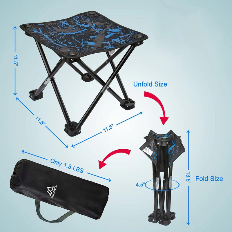 Camping Stool Portable Folding Stool Portable Chair Mini Foldable Stool Fishing Stool for Adults Fishing Hiking Gardening and Beach with Carry Bag(Camouflage) (Blue) Blue