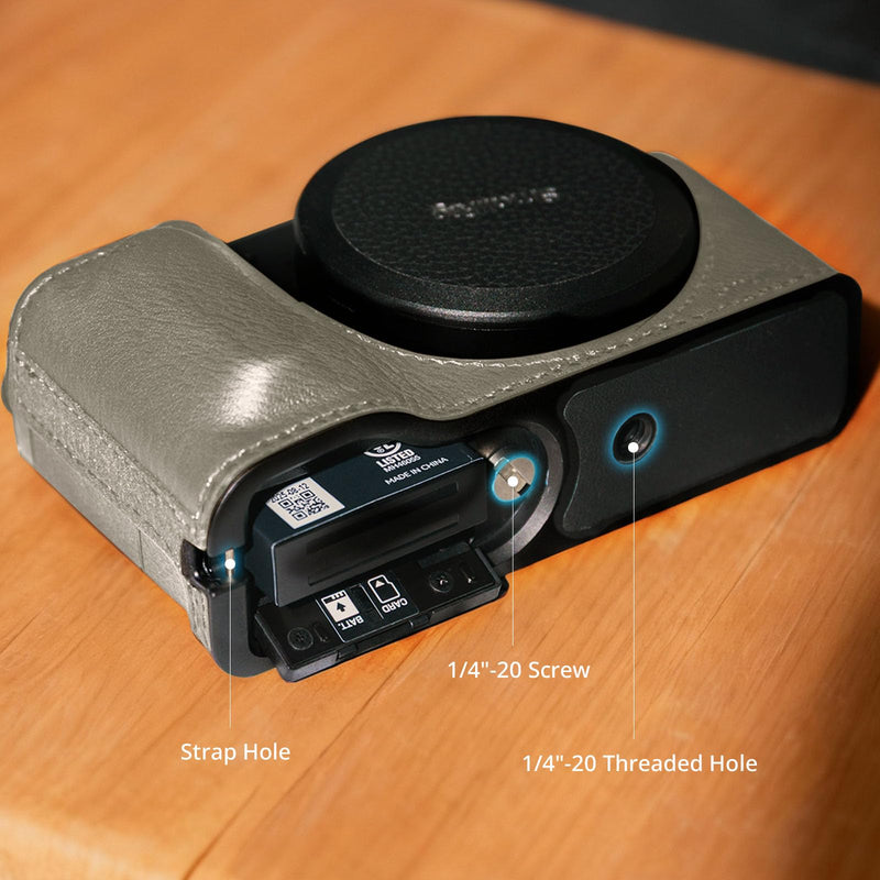 SMALLRIG GR IV/GR III Series Genuine Leather Case Kit, Camera Case for RICOH GR IV/GR IV HDF/GR IV Monochrome/GR III/GR IIIx, Vintage Half-Body Shell, Wrist Strap Grey