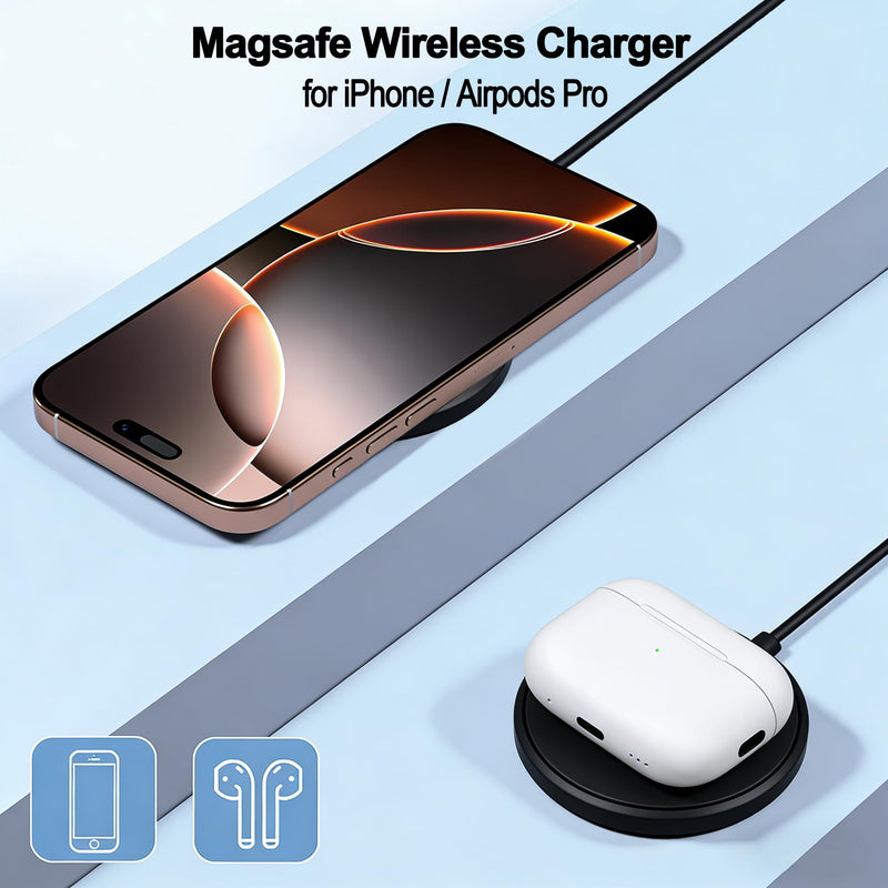 [Apple MFi Certified] iPhone Magnetic Wireless Charger 15W 6FT Mag-Safe Charging Pad with USB C Fast Wall Charger Block for iPhone 17 Pro Max/Air/16 Pro/16 Plus/15/14/13/12/AirPods Pro 3/2(Black)