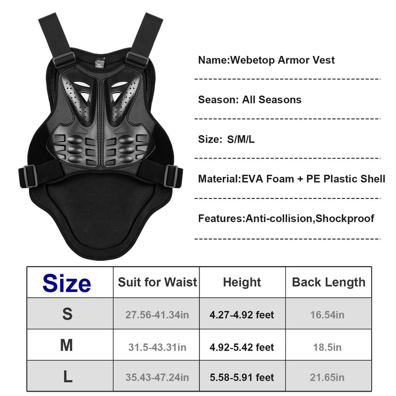 Webetop Motorcycle Armor Vest Protector for Dirt Bike Mountain Bike Off-Road Racing MTB Chest Protector Adult L L for height 5.58'-5.91'