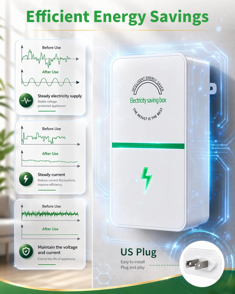 8PCS Power Plug Pro Energy Saver 2026 Updated New Stop Watt Energy Saving Device Intelligent Electricity Electric Saving Box Smart Plug in Power Box Power Factor Saver Household Power Plug-in 8pcs
