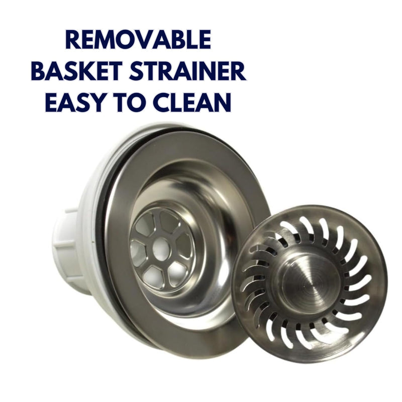 Nantucket Sinks 3-1/2 Kitchen Drain Assembly Kit for Fireclay Kitchen Sinks, with Basket Strainer, 304 Stainless Steel, Extended Ferrule, Made in Italy NS35L-EXT