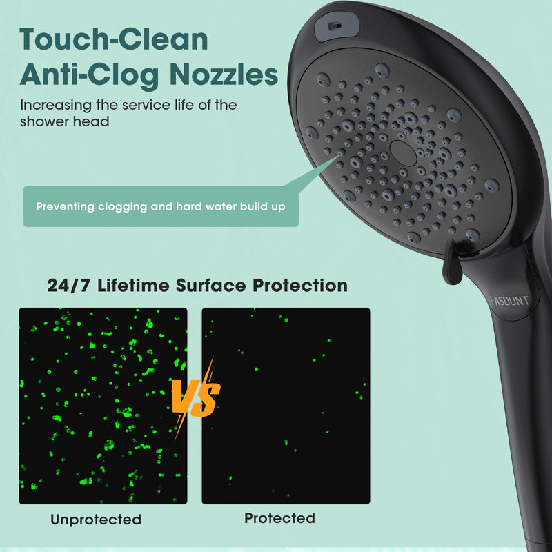 FASDUNT Filtered Shower Head with Handheld, High Pressure 8-Mode Handheld Showerhead with Filters for Hard Water -Remove Chlorine, Built-in Power Wash, 80" Long Hose & Adjustable Bracket, Black 8 Spray-Settings Matte Black