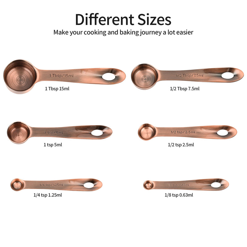 Copper Measuring Cups and Spoons Set 16, Dry&Liquid Stainless Steel Measuring Cups and Spoons, 7 Metric&US Measing Cups & 6 Measuring Spoons & Measure Equivalents for Kitchen&Baking A: 7cups+6spoons Copper