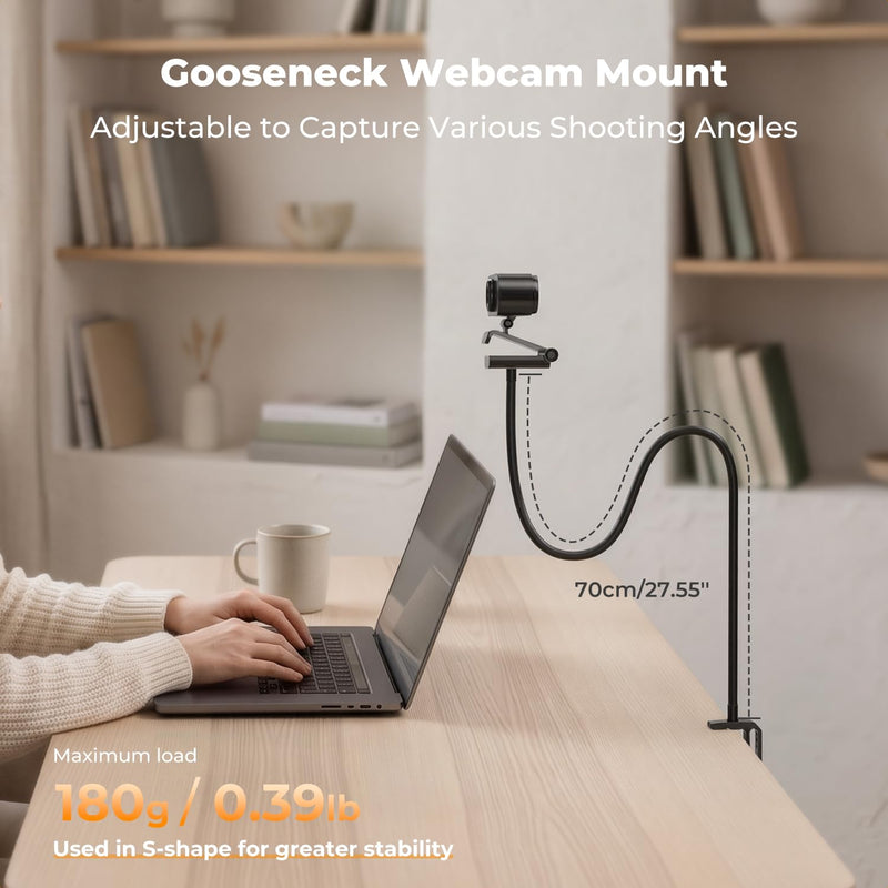 K&F CONCEPT Desk Webcam Camera Mount 27.5" Gooseneck Arm with 1/4" Screw | Overhead Camera Clamp Mount Adjustable Aluminum Arm for Remote Workers Content Creators Streamer Home Office Users, MS-57 27.5" Gooseneck Mount