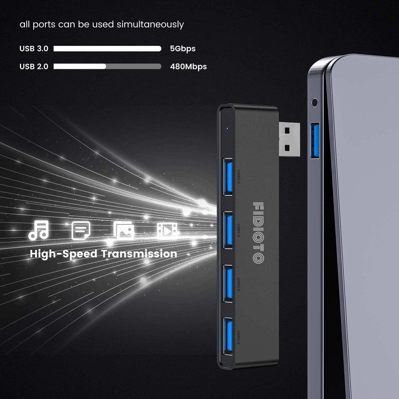 USB Hub 2Pack, Fidioto 4 Port USB Hub(1 * 3.0 Hub, 3 * 2.0 Hub), Networking Hubs for Laptop, iMac Pro, MacBook Air, Mac mini/Pro, Surface Pro, Notebook PC, USB Flash Drives and Mobile HDD Etc. 4in1- 2pcs Left-Black