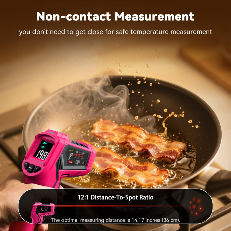 Wintact Laser Infrared Thermometer Gun Pink, -58°F to 1112°F Surface Heat Temperature Gun, Non-Contact Digital Thermometer for Kitchen Cooking Food, Pizza Oven, BBQ, Griddle, Soap Making, HVAC WT313SP