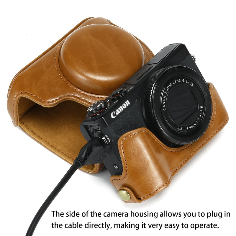 Camera Case for Canon PowerShot G7X Mark III and Mark II, Brown | PU Leather; Custom Fit; Scratch & Impact Protection; Easy Battery & SD Card Access; Non-Slip Grip; Tripod Ready