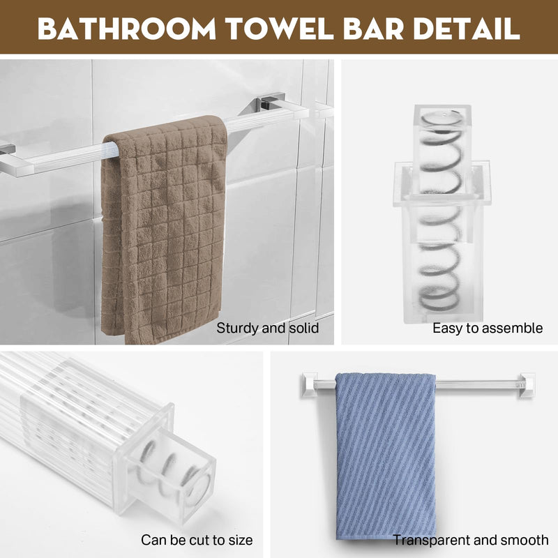 IWIWE 24 Inch Clear Square Towel Bar Replacement Rod for Ceramic Holder - Spring Loaded Adjustable Plastic Towel Rod for Bathroom and Kitchen Porcelain Holders (Reliable Plastic)