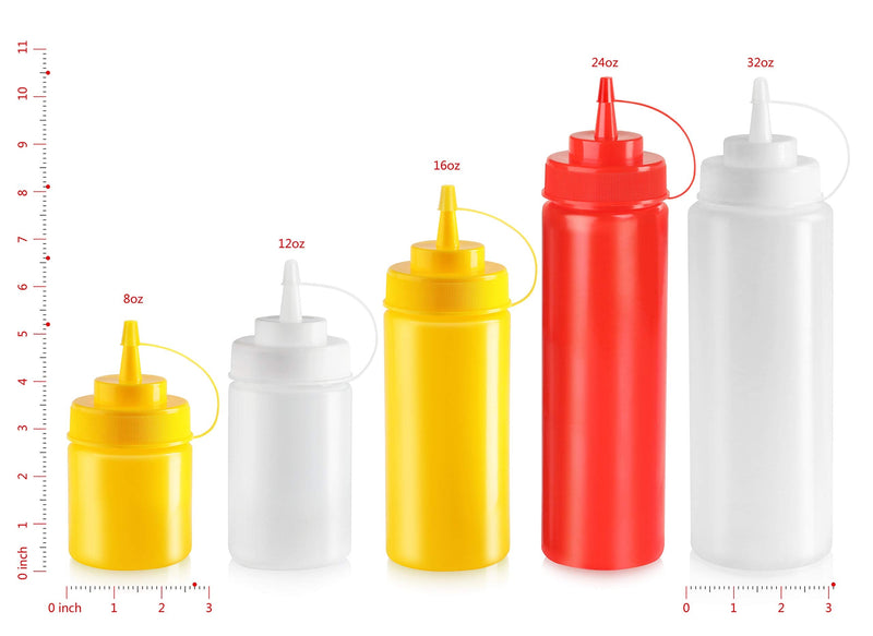 New Star Foodservice 26528 Plastic Squeeze Bottles with Cap and Scale, Wide Mouth, 16 oz, Yellow, Pack of 6 Yellow (Pack of 6) 24 Ounces