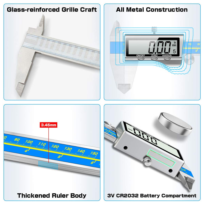 Caliper Measuring Tool Digital Caliper Industrial Quality Precision Electronic Vernier Caliper Inch/Millimeter Measurement Micrometer for Jewelry - Accuracy Ip54 Waterproof Caliper Measure Tool A-Industrial