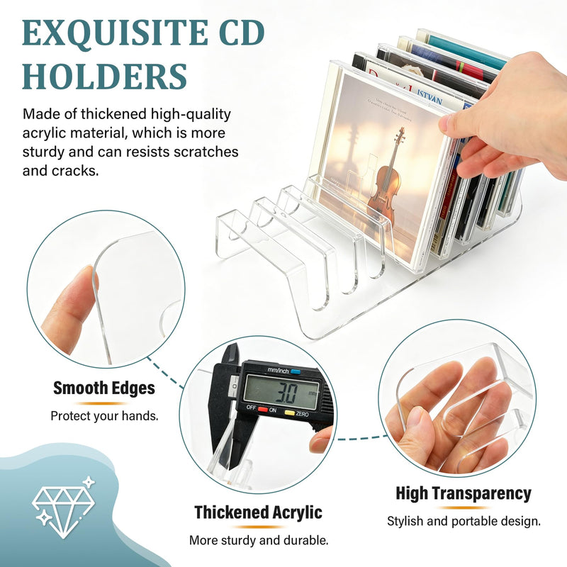2 Pcs Clear Acrylic CD Holder, DVD/CD Display Rack & CD Storage Box & Vinyl Record Storage Stand Holds up to 14 Standard CD Cases for Media Shelf Storage and Organization