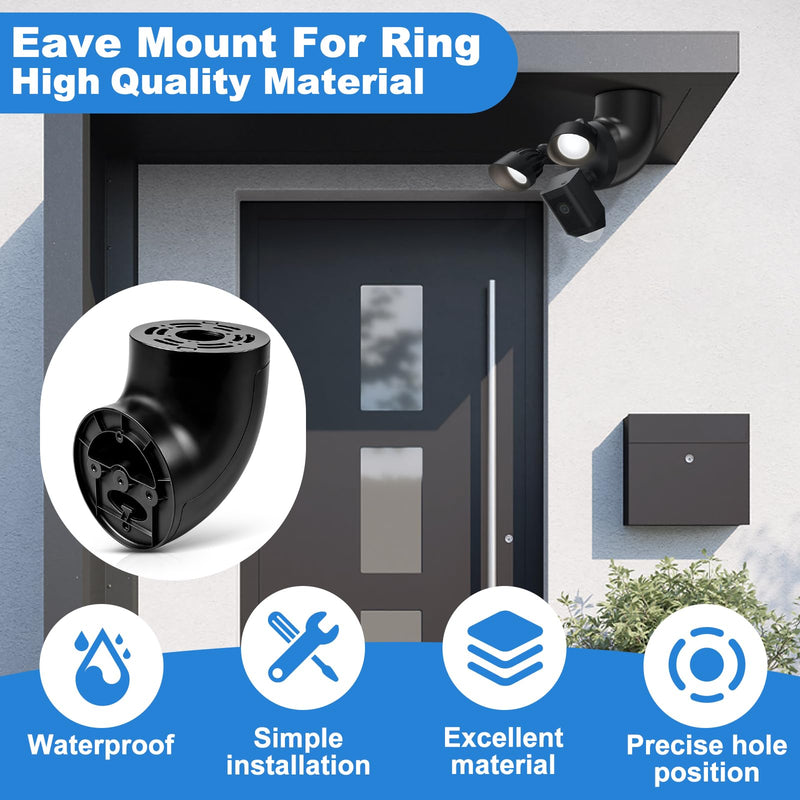 Eave Mount Bracket for Ring Floodlight Cam Wired Plus/Pro, V2/Pro, Smart Lighting Floodlight, Weatherproof Universal Mount for Blink, Wyze, Roku Wired Floodlight Cameras (Black) Black