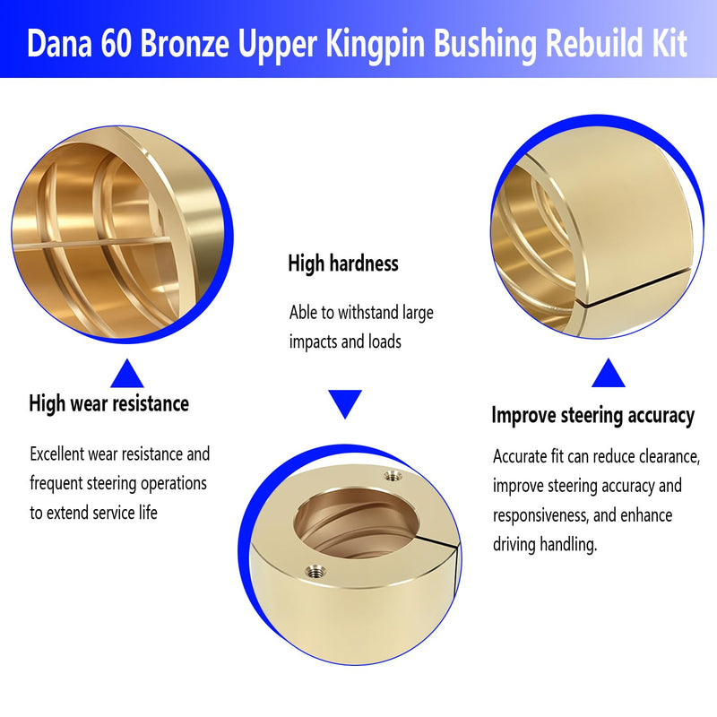For Dana 60 Bronze Upper Kingpin Bushing Rebuild Kit Compatible with GM Chevy Dodge Ford Dana 60 with Hardware