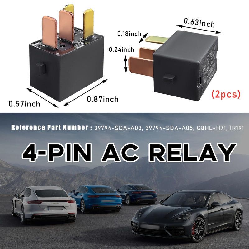 2PCS Car AC Relay, G8HL-H71 AC and Starter Relays Replace 39794-SDA-A03, Power Relay Assembly Starter Replacement, 4 Pins Multiple Use Relays Plug for Accord, Civic, Element, CR-V CR-Z 2 PCS