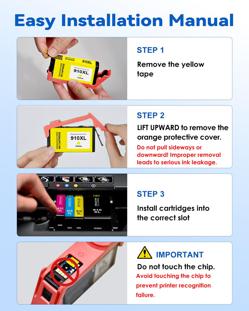 910XL Ink Cartridges Combo Pack Replacement for HP 910XL Ink Cartridges | Compatible with HP OfficeJet Pro 8025e 8025 8028e 8028 8035e 8035 OfficeJet 8015e 8022e 8015 8022 Printers (4 Pack)