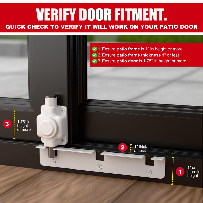 Securityman Sliding Door Lock | Sliding Glass Door Lock for Child Safety, Pet, Patio, & Adjustable Ventilation with Button Actuation, Metal Shaft