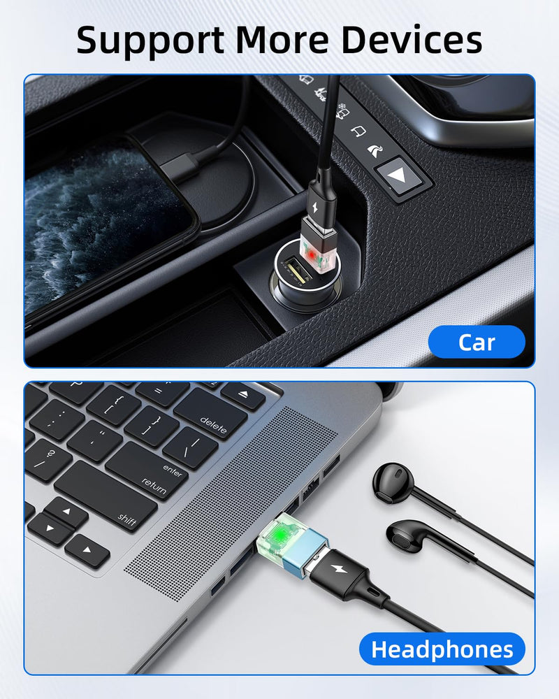 GELRHONR USB to USB C Adapter,USB 3.0 Female to Type C Male OTG Adapter with LED Indicator,Compatible with CarPlay, Smartphones, Tablets and PC,4 Pack USB F to Type C M