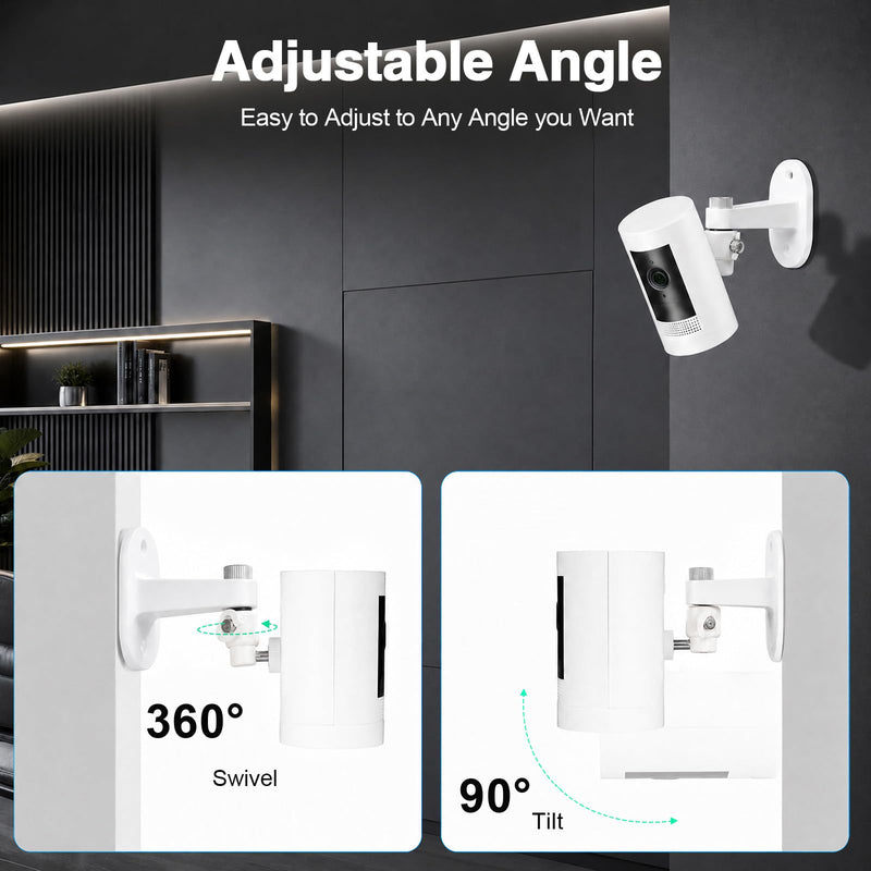 2Pack Camera Wall Mount Bracket for Ring Stick Up Cam Ring Outdoor Cam Plus Indoor Cam,360° Adjustable Wall Bracket with Perfect View Angle for Home Security Camera System (White)