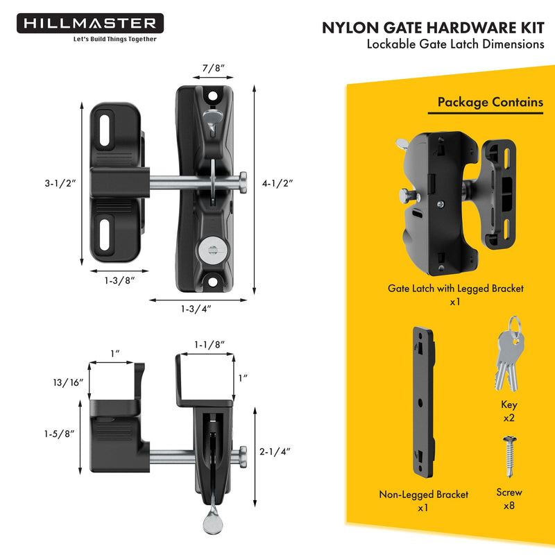 Self Closing Gate Hinges and Key Lockable 2 Sided Gate Latch Gate Hardware Kit,Two Sided Self Locking Gate Latch and No Rust Pool Gate Hinges for Outdoor Metal/Vinyl Fence,Locking Gate Door Lock Latch