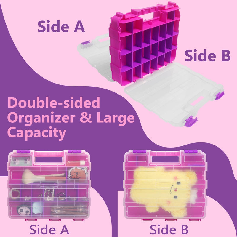 Pink Tools Box, 50-Compartment Double Side Small Parts Storage Box with Removable Plastic Dividers for Hardware, Beads, Hair Accessories and More 1 Pink