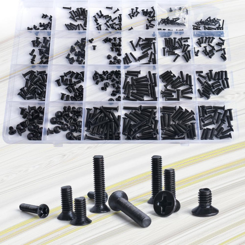 OURUI 26 Sizes 520pcs Notebook Laptop Computer Replacement Screws Kit M3.5 M3 M2.5 M2 M1.7 M1.4, Small Tiny Screws Electronic Repair Accessory for HP IBM Dell Sony Samsung Gateway Hard Disk SSD SATA Flat Head/520pcs