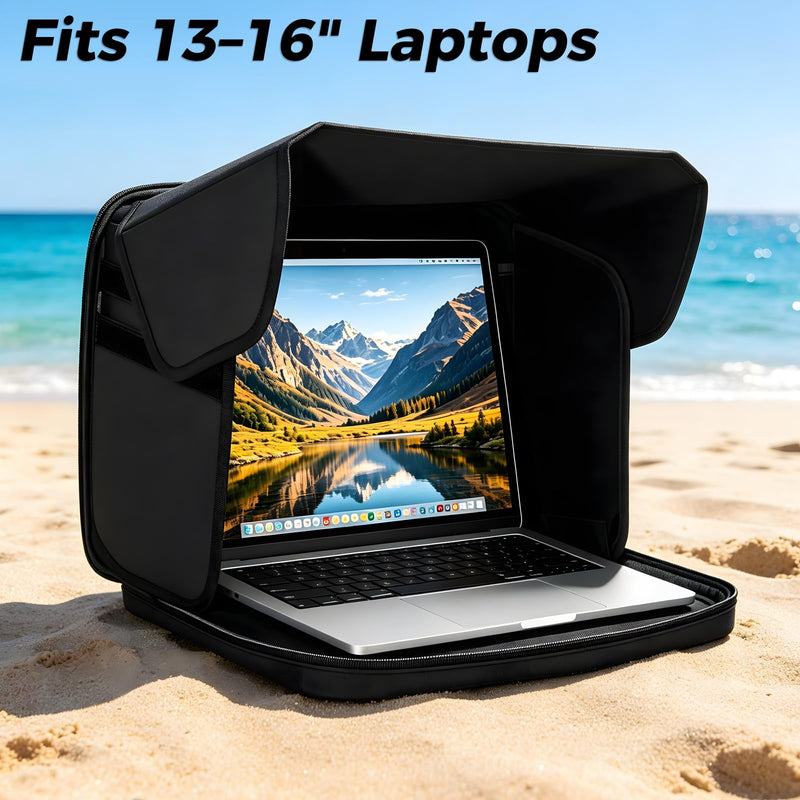 Laptop Sun Shade for Working Outside, for 13-16" Foldable Privacy Shield | UV Heat Reflective & Waterproof Laptop Tent, Anti-Glare Screen Hood,Portable Computer Case for Outdoor Work, Travel, Beach black
