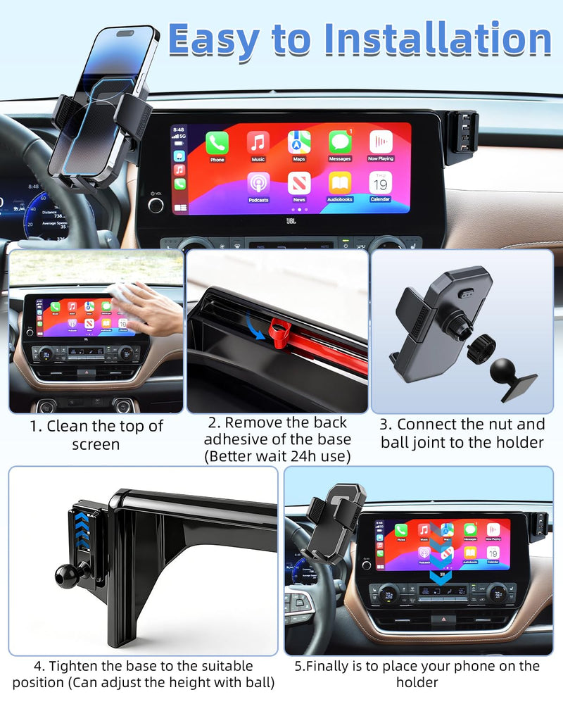 PZK Car Phone Mount for Toyota Grand Highlander 2024-2026 12.3-inch Screen | XLE/Limited/Platinum/Hybrid Auto Lock Car Phone Holder 360° Rotation Hands-Free Not Affect Vent for All 4.0-7.0'' Phones