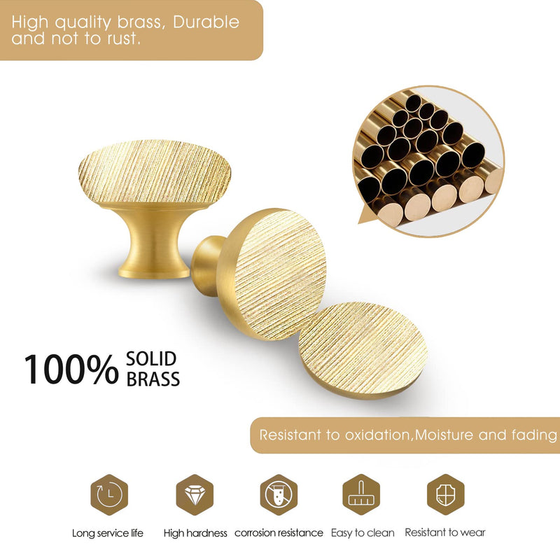 SALISENG Brushed Gold Kitchen Cabinet Knobs -5 Pack Solid Brass Handle for Dresser Drawer,1-1/4 Inch Diameter, Modern Round Cupboard Closet Vanity Pulls - Furniture Hardware for Bathroom Bedroom 1-1/4 Inch Diameter