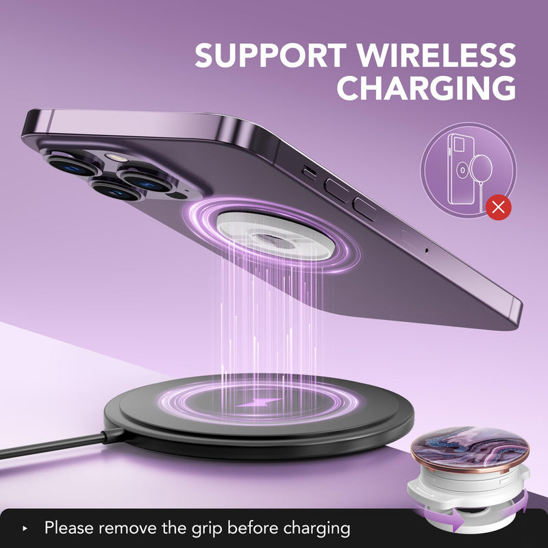 GVIEWIN Marble Glitter Phone Grip with Foldable Kickstand, Soft Plastic Cell Phone Grip Stand Holder for iPhone 15 Pro Max/15 Plus/14/13/12 & Galaxy S24/S23 Ultra and Other Phones(Quicksand/Purple) Quicksand/Purple