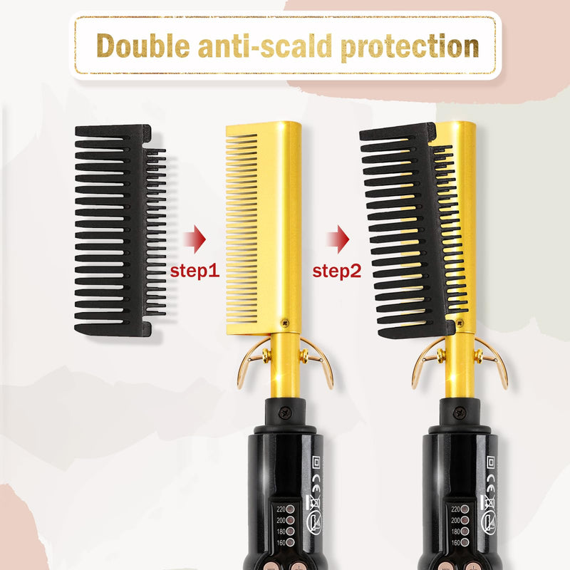  [AUSTRALIA] - Hot Comb Hair Straightener Electric Straightening Comb, Single-Sided Portable Ceramic Beard Straightener Brush Anti-Scald Press Comb Ceramic