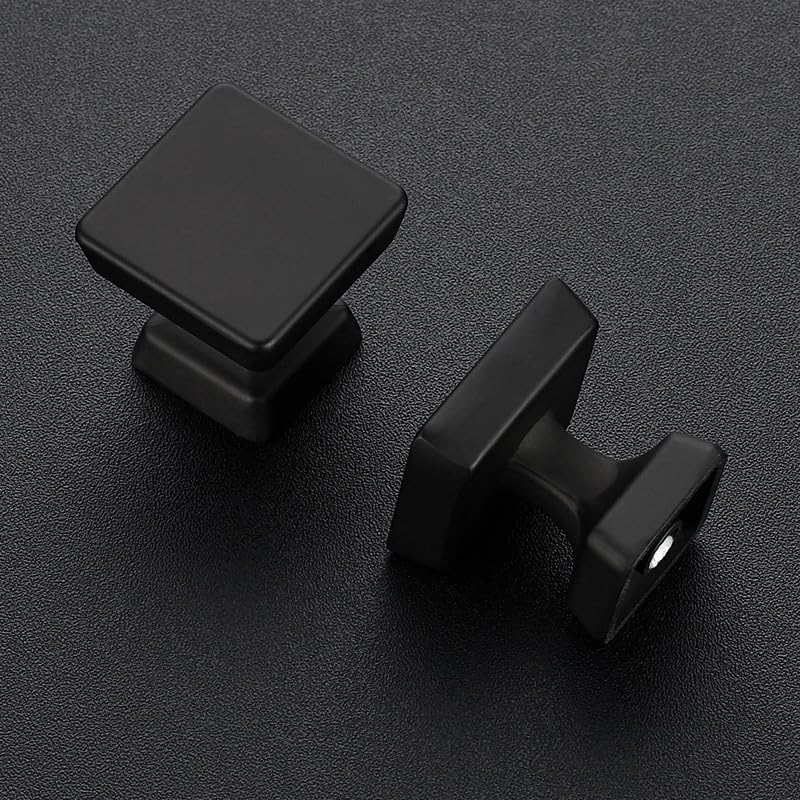 10 Pack Black Cabinet Knobs 1.2 Inch Square Kitchen Cabinet Knobs for Dresser Drawers Solid Hardware 10