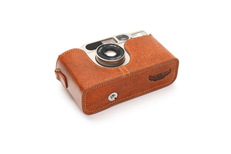 Contax T2 Case, BolinUS Handmade Genuine Real Leather Half Camera Case Bag Cover for Contax T2 Camera With Hand Strap (LavaBrown) LavaBrown