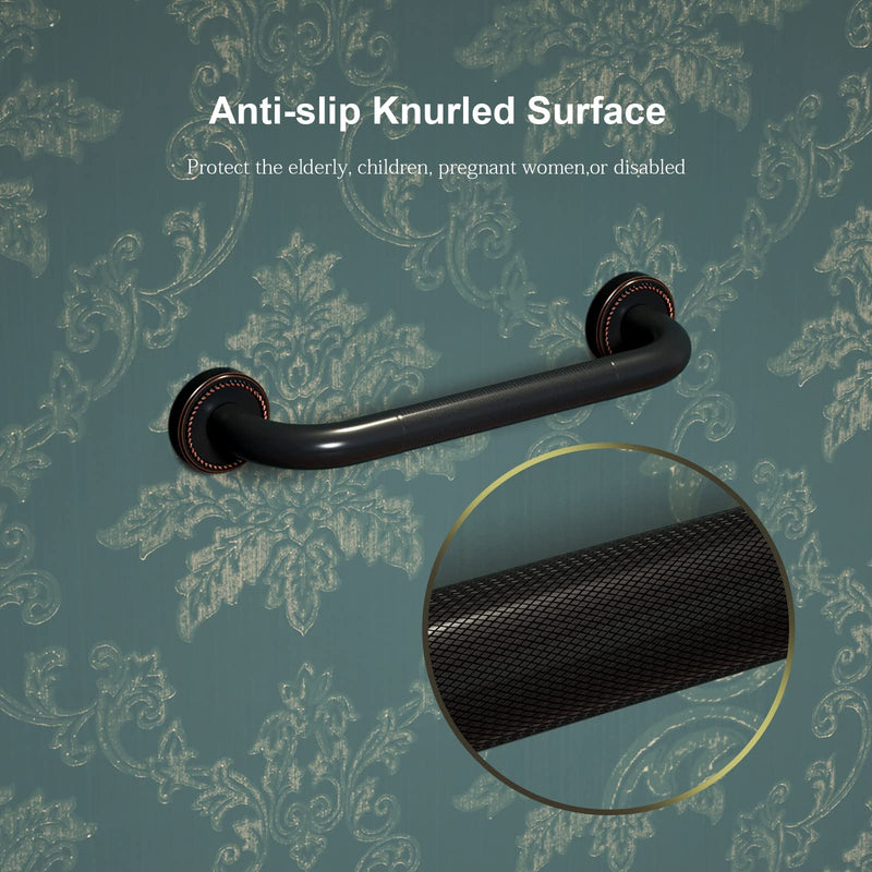12 Inch Anti Slip Bronze Shower Grab Bar Oil Rubbed Black,ZUEXT Antique Brass Bathroom Grab Bar, Knurled Bathroom Balance Bar,Safety Hand Rail Support Handicap Elderly Injury Senior Assist Bath Handle 12IN-1P