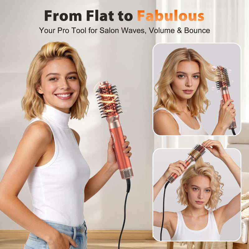 5 in 1 Blow Dryer Brush Set, Upgrade Hair Dryer & Blow Dryer Brush & Air Curling Wrap & Paddle Brush, Detachable Hot Air Styling Tools, High Speed Travel Hair Volumizer Straightener Curler Amber Gold | Upgrade Hair Dryer & Blow Dryer Brush & Air Curlin...