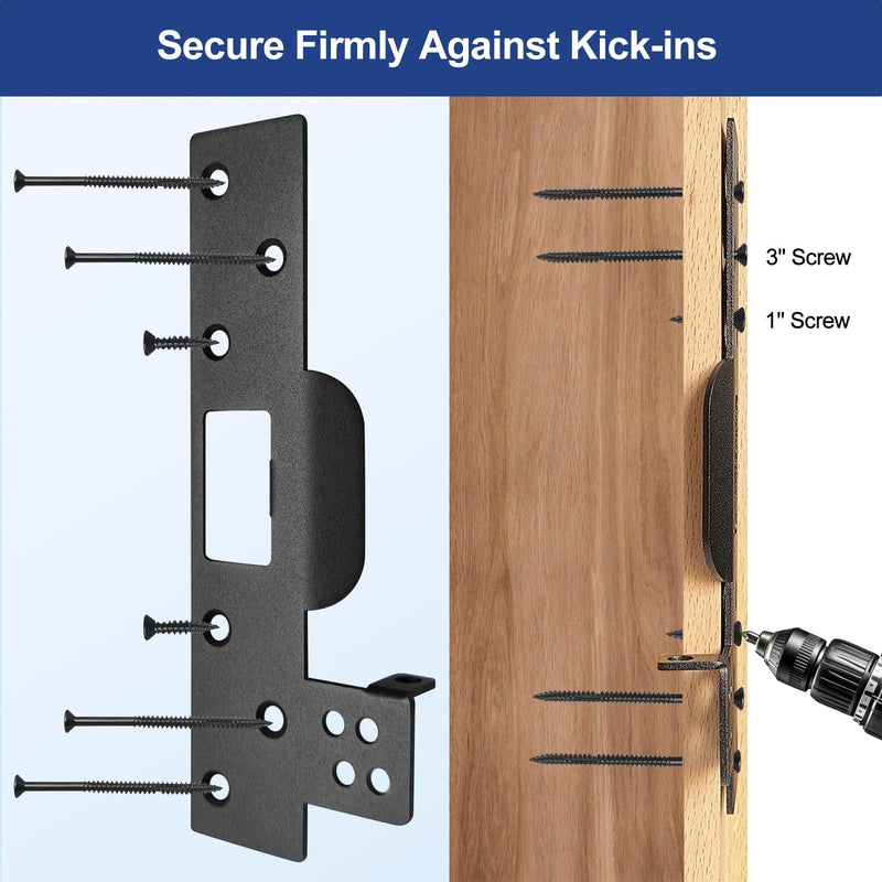 Door Strike Plate with Barricade Pins, 7" Extra Long, Heavy Duty | Forced Entry Resistance, Anti-Theft Reinforcement for Home/Apartment/Bedroom, Heavy Duty Striker 1 Pack Matte Black