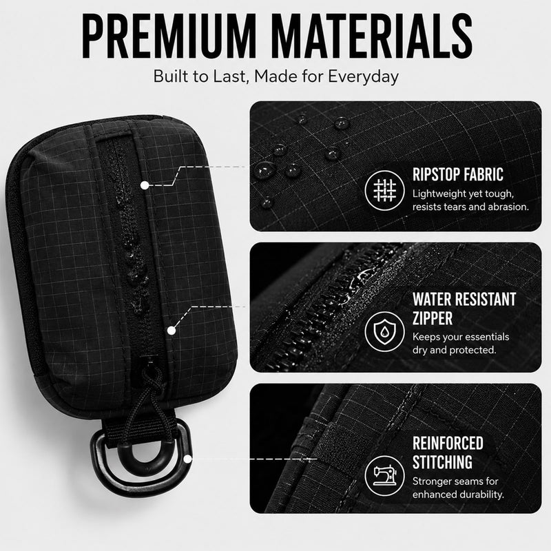 FIREDOG MagSafe Mini EDC Organizer for iPhone, Magnetic Everyday Carry Pouch for Cards, Folded Cash, Earbuds & Small Essentials, Water-Resistant Ripstop Nylon Pocket (Black) Black