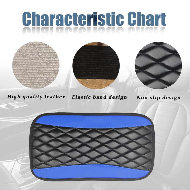 Car Center Console Cover, Universal Leather Waterproof Armrest Seat Box Cover Protector, Comfortable Car Decor Accessories Fit for Most Cars, Vehicles, SUVs -Blue blue
