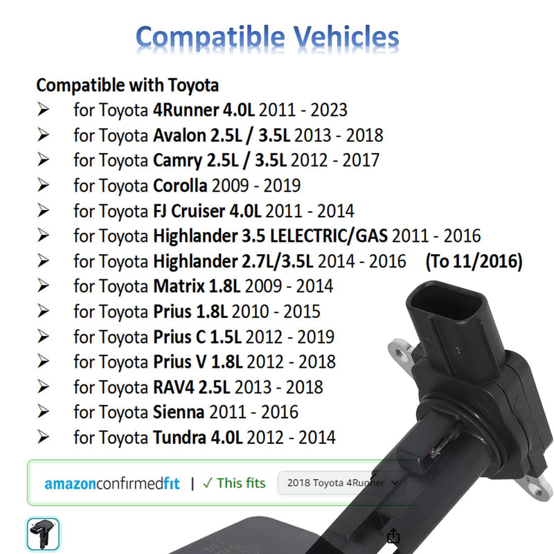 MANATEE 22204-0V010 Mass Air Flow Sensor Compatible with 2010-2020 Toyota Camry Corolla Sienna 4Runner Prius, Lexus CT200H RX350 HS250h GS350, Scion TC, 22204-0V020 22204-28010 MAF Meter Sensor