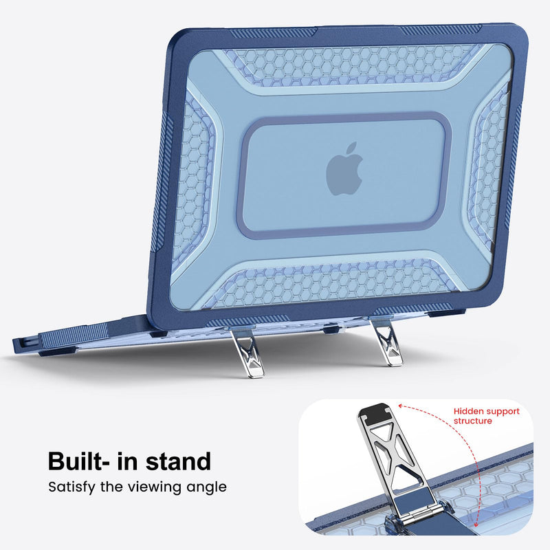 MOSISO Compatible with MacBook Neo Case 13 inch 2026 A3404 A18 Pro Chip | 2 in 1 Kit Honeycomb Shockproof Heavy Duty TPU Bumper Protective Hard Shell with Fold Kickstand, Indigo