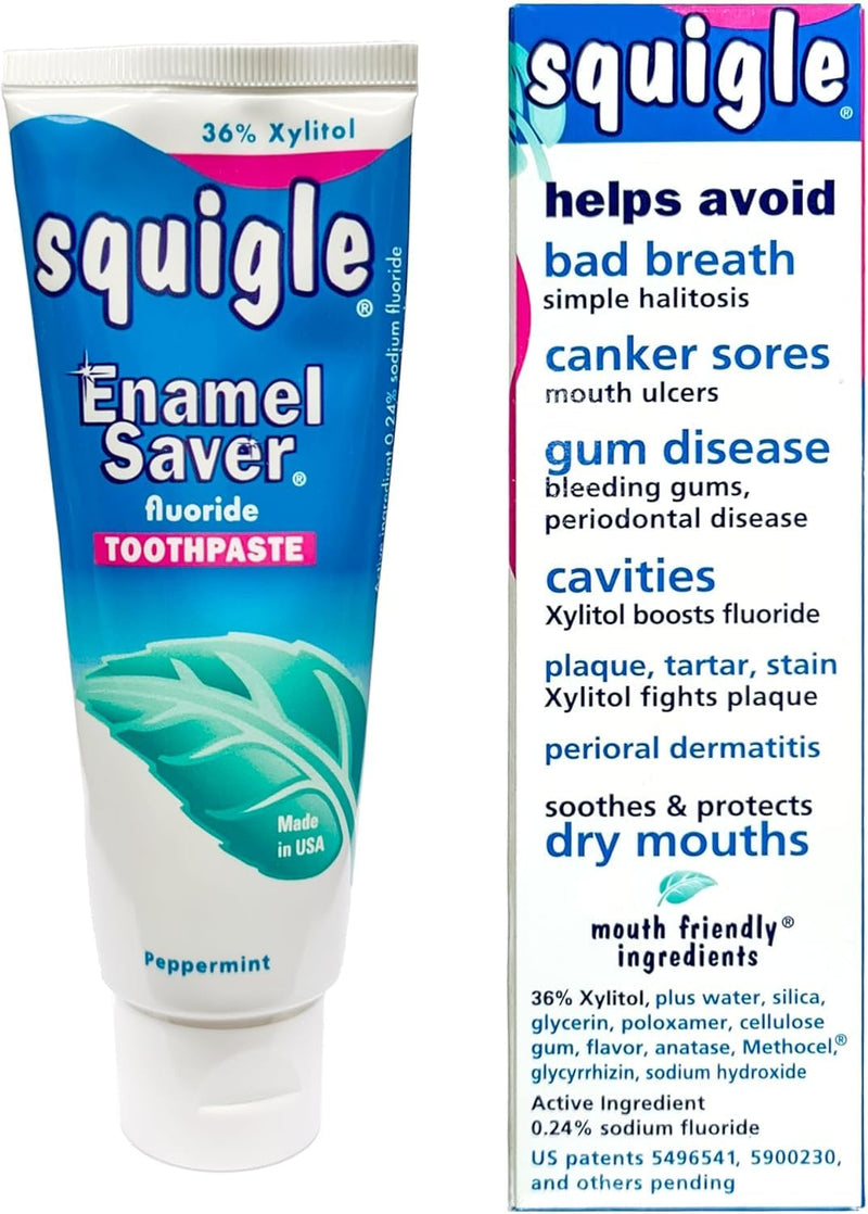 Squigle Enamel Saver Toothpaste (Canker Sore Prevention & Treatment) Prevents Cavities, Perioral Dermatitis, Bad Breath, Chapped Lips - 4 Pack